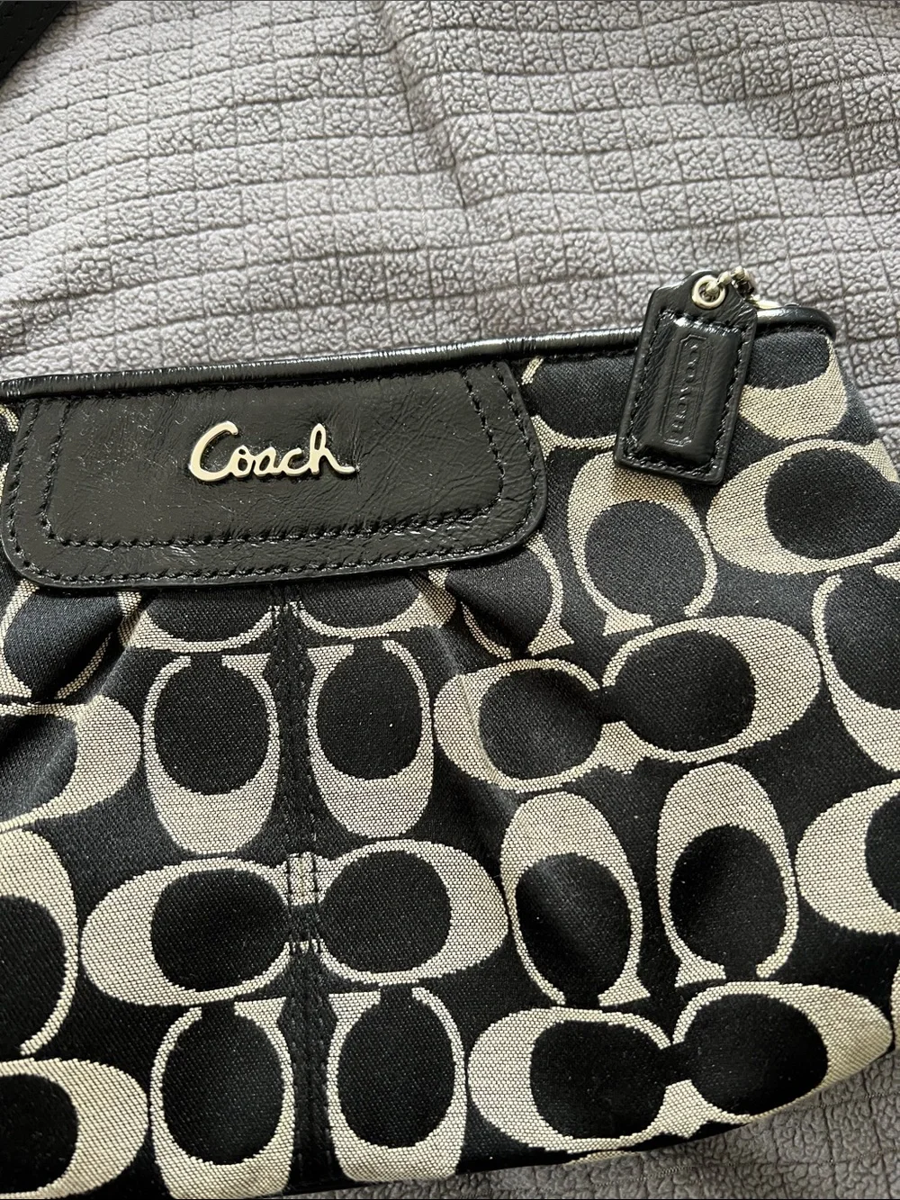 Coach Black and Cream Signature Wristlet with Removable Strap